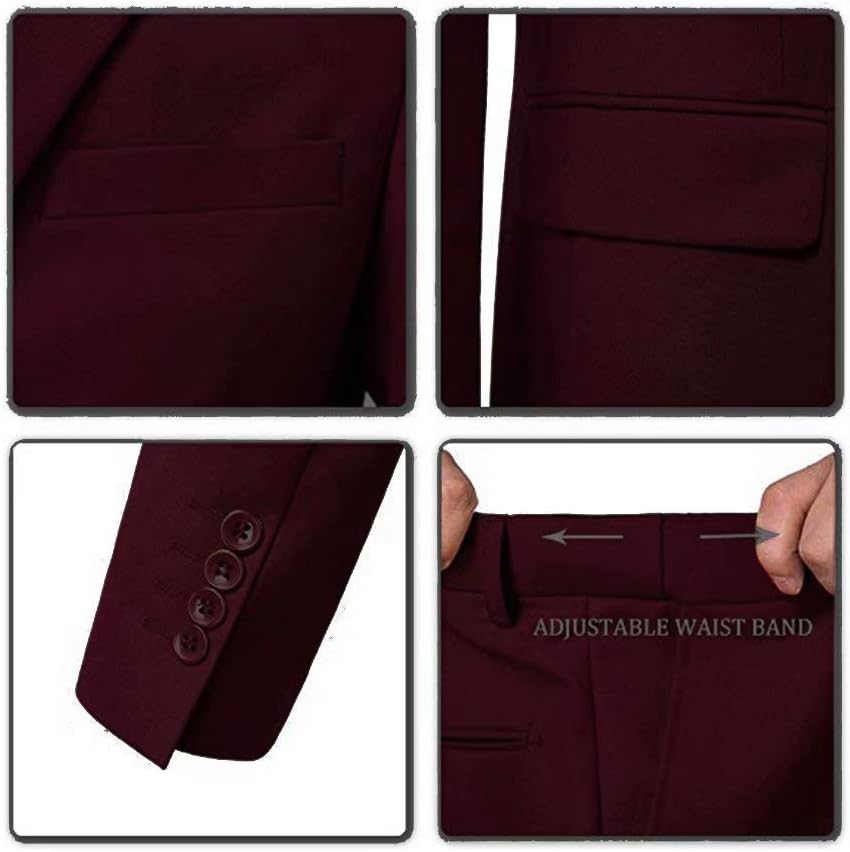 Yanlu Suits for Men Burgundy 3 Pieces Notch Lapel Slim Fit Prom Suits Tuxedos for Men Jacket Vest and Pant Business Wedding Suits bg-4842