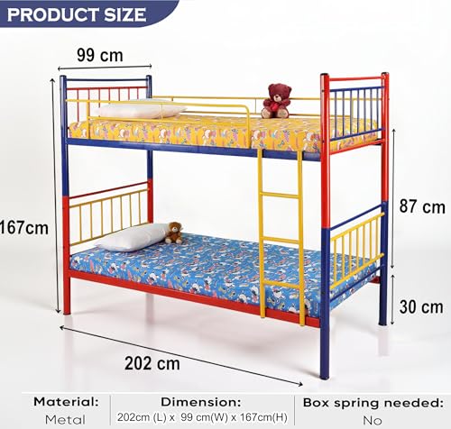 Image of Spacecrafts Convertible Powder Coated Space Saving Guest Bed | 1+1 Metal (Mild Steel) Bunker Cot Bed - Single - Frame only, Mattress not Included (Size: L:202, W:99, H:167 CM)