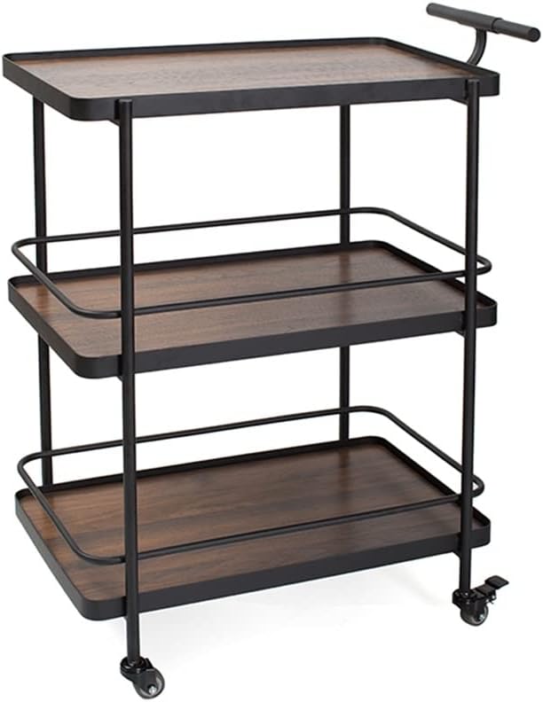 Drinks Trolley Mobile Catering Cart Gold-Plated Mobile Trolley Servicer Snack Cart Tea(Black)