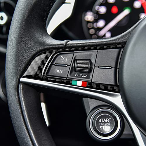 Image of 2PCS Car Steering Trim Sticker Cover Carbon Fiber Decal fits for Alfa Romeo Giulia 952 Stelvio 949 2016 2017 2018 2019 Interior Accessories (Black)