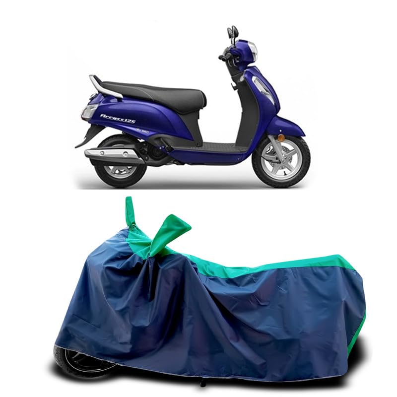 Image of DUFFEL-Two Wheeler Bike Cover Compatible for Suzuki Access 125 New Heat Protectio /UV-Rays /Birds Dropping /DustProof /Waterproof Indoor Outdoor and Parking Full Protection All Variants [Green Patta]