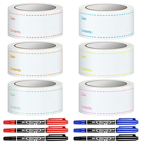 750 Pieces Freezer Labels Removable Food Labels Stickers Storage Adhesive Refrigerator Food Paper Labels with 6 Pieces Water Based Signature Pen Labels for Food Containers Adhesive Paper Label