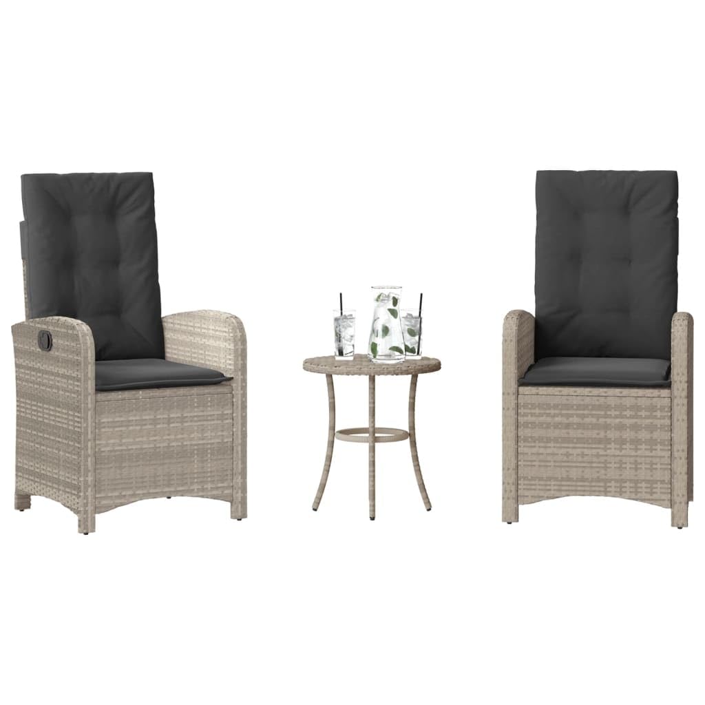 Set Bistro 3 Pezzi Resine Tissee Grigio Chiaro | Schienale estraibile, cuscino spesso rimovibile, telaio in acciaio, uso esterno, giardino, balcone