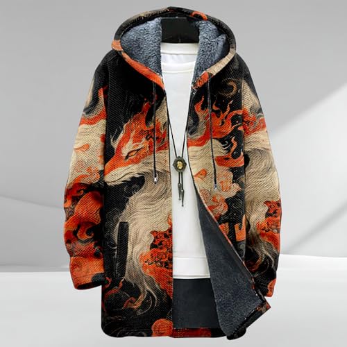 Men's Fleece Jacket Print Graphic Hoodies Zipper Winter Warm Soft Hooded Sweatshirt Oversized Long Sleeve Coat2