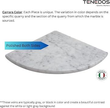 Tenedos Premium Quality Italian Carrara Bianco White Greyish 9x9 Marble Bathroom Accessories Corner Shower Shelf Tile Polished (1 Piece)