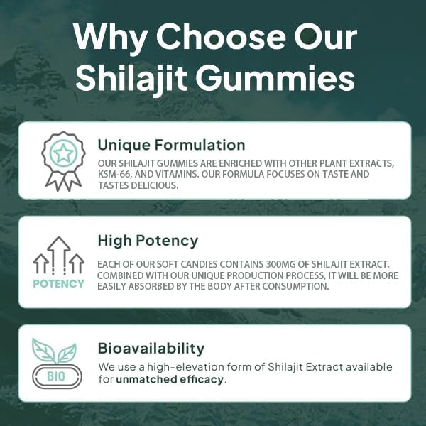 Miniatura 5 de Shilajit Gummies - Manera prémium de equilibrar las hormonas, aumentar la energía celular y vencer la fatiga, suministro para 30 días, sin gluten,