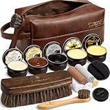 Shoe Care Kit – 16-in-1 Leather Shoe Polish, Cleaning & Conditioning Kit with Saddle Soap & Mink Oil – Black/Brown/Neutral Shoe Polish, 3 Horsehair Brushes – Premium Storage Bag – Gift for Men & Women