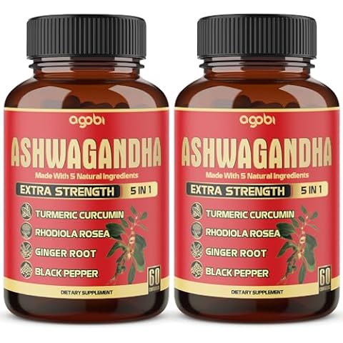 2 Packs - 60 Capsules Ashwagandha Capsules - High Concentrated - 5in1 Formula Ashwagandha, Turmeric, Rhodiola Rosea, Ginger, Black Pepper - 4 Month Supply Cover
