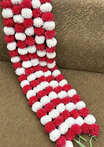 Image of SPHINX Artificial Marigold Flowers (White and Red, 5 Pieces)