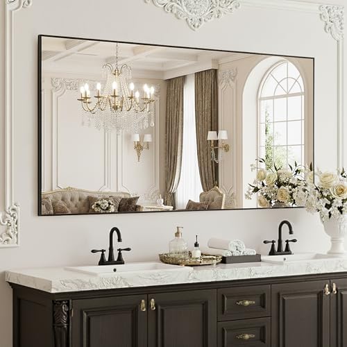 FICTOR Bathroom Vanity Mirror-Black,55x30 Inch, Shatterproof & An...