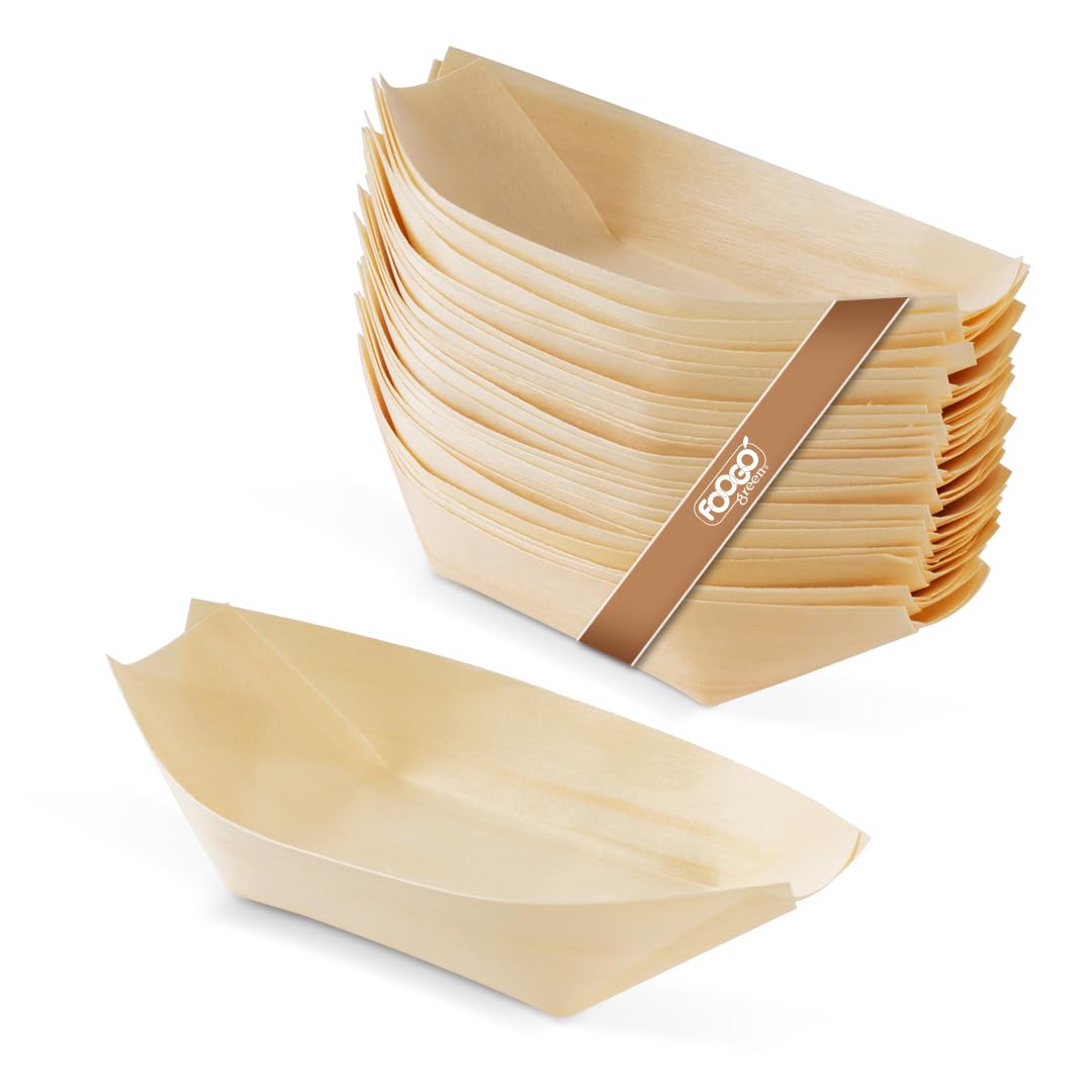 FOOGO Green 50Pcs Barques en Bois Bambou Jetables, 18cm