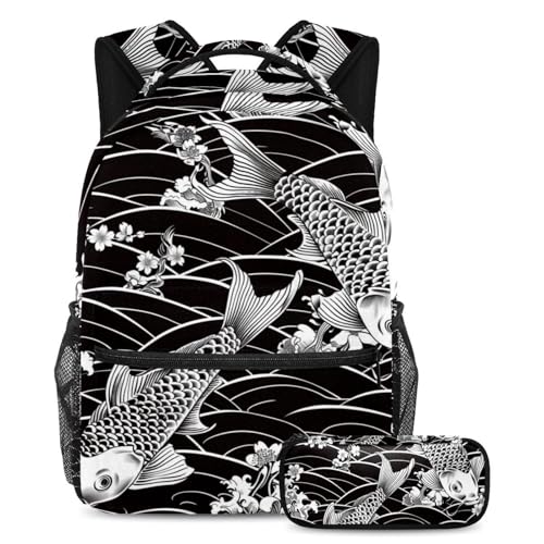 Sac à dos tatouage japonais Poisson Noir, le grand ensemble pour la rentrée