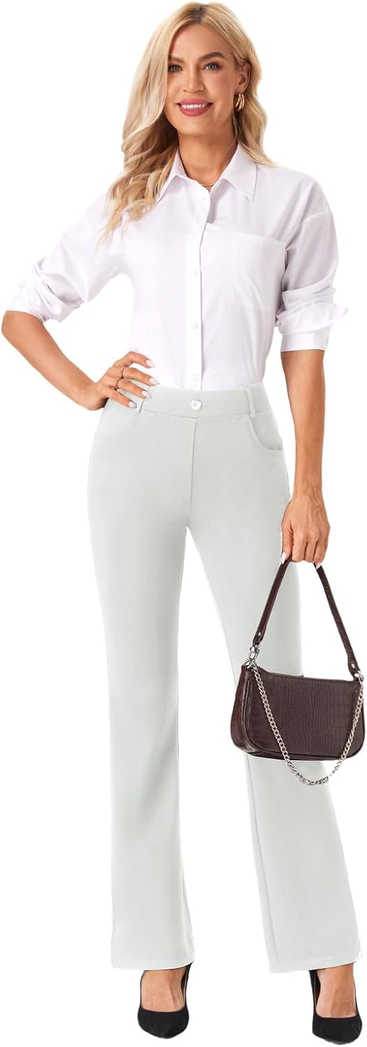 Womens Straight Leg Dress Pants Stretchy Bootcut Work Pants Button Casual Slacks with Pockets - Image 6