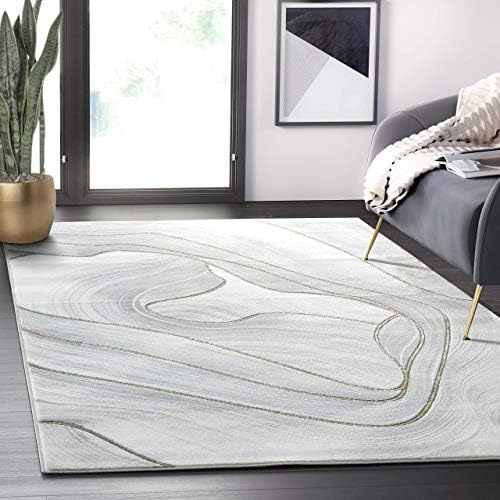 Abani Grey & Gold Metallic Contemporary Ribbon Area Rug, 5'3"x7'6...