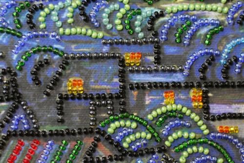 Image of Wizardi Bead Embroidery Kit - Starlight Night. Colorful Beads, Beading Needles. DIY Kit. Embroidery for Beginners. Home Decor. AB-397 Abris Art