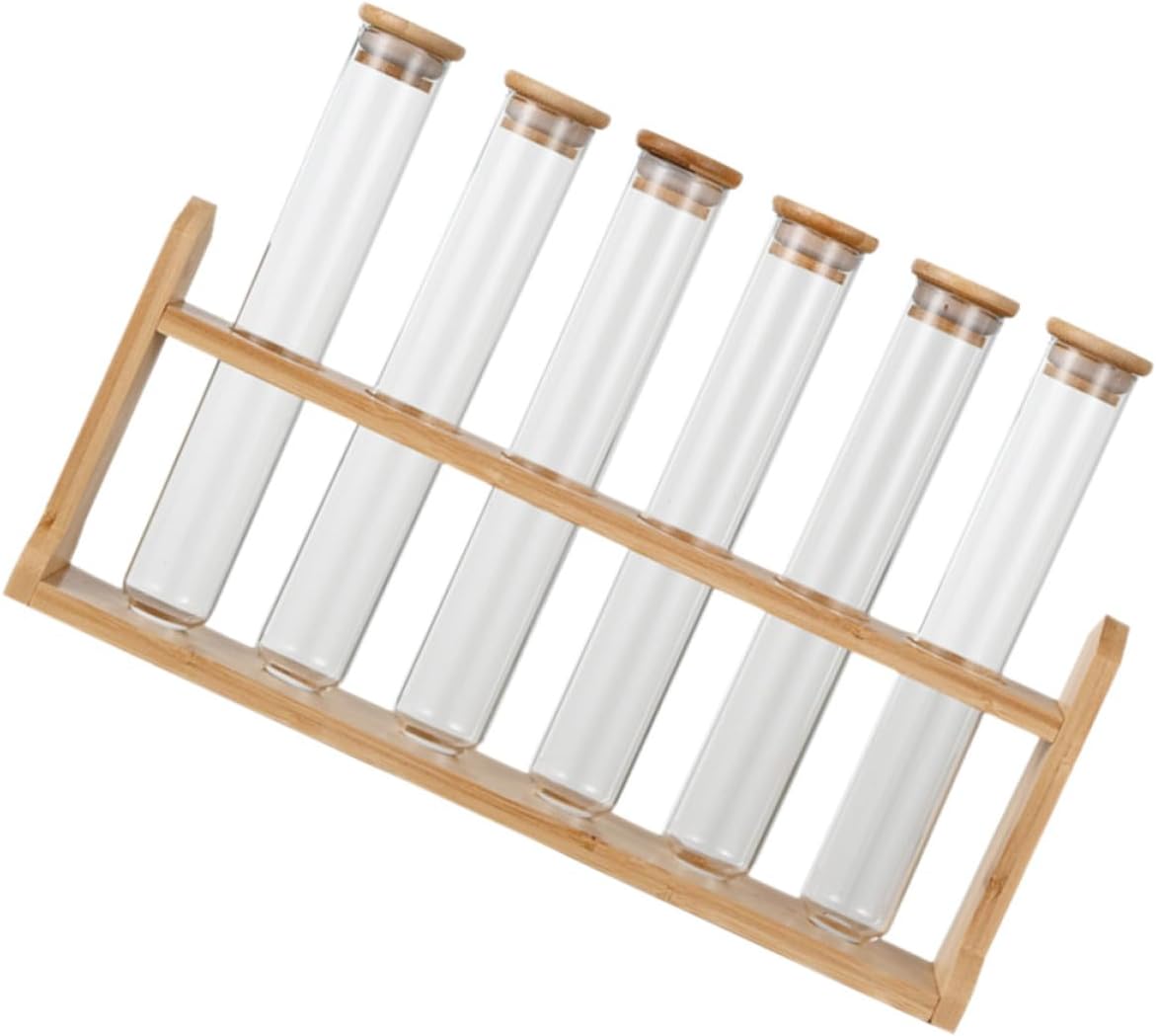 Glass Storage Jars with Wooden Display Shelf Clear Coffee Bean Containers in Test Tube Style Elegant Space-saving Coffee Bean Display Stand for Kitchen Cafe Stylish and Practical