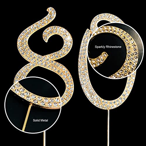 Number Cake Topper 80, Uniideco Gold Rhinestone Premium Metal Bling Bling Cake Decor, Sparkly Happy Birthday Wedding Anniversary Party Decoration Centerpiece #TOP4