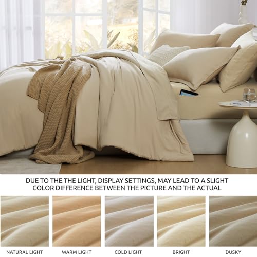Image of Oversized Queen Comforter Set -7 Pieces Soft Bed in a Bag Queen Bedding Set | Prewashed All Season Comforter with Sheets, Pillow Shams & Pillowcases,Beige