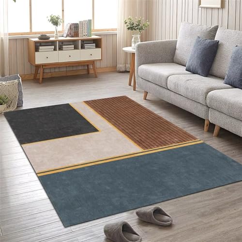 Tapis garçon chambre bleu à damier 140x210cm à poils courts moderne