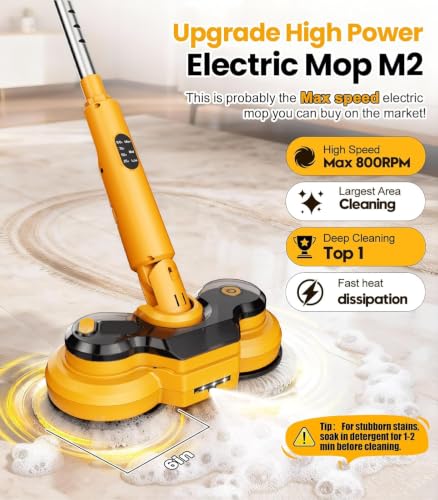 Image of Electric Spin Mop M2, 5000mAh, 110-Min Runtime, 800RPM Cordless Power Mop