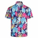 Hawaiian Polo Shirts for Men Short Sleeve Floral Golf Shirts Moisture Wicking Athletic Polos for Sports