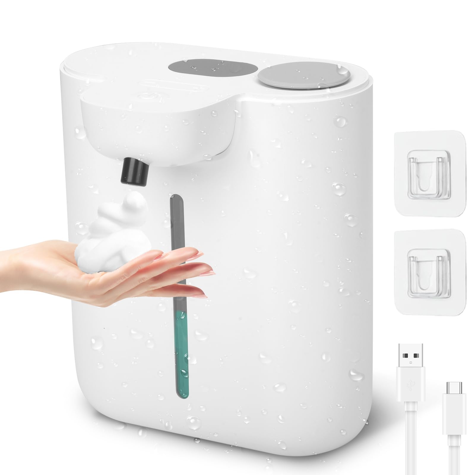 500ml Dozownik mydła, automatyczny, ścienny, bez wiercenia, wodoszczelny, elektryczny dozownik mydła z czujnikiem podczerwieni, biały