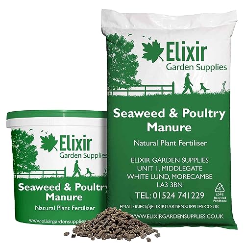 Elixir Gardens Organic Seaweed & Chicken/Poultry Manure Mix Pellets Fertiliser | N.P.K 5.3-3.5-3 | Natural Blended Plant Feed & Compost Improver | 5kg Bag | Treats 50sqm