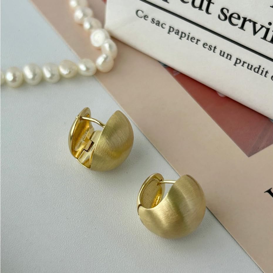 Gold Half Ball Stud Earrings for Women Simple Matte Brushed Button Earrings Trendy Party Holiday Jewelry - Image 2