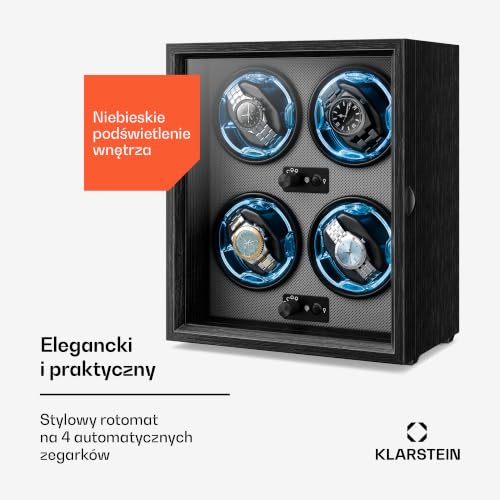 Image of Klarstein Brienz 6 Watch Winders - Quiet Watch Winder for 6 Watches, in Wood Look with 4 Rotation Modes & LED Lighting, Memory Foam Cushion, USB Operated