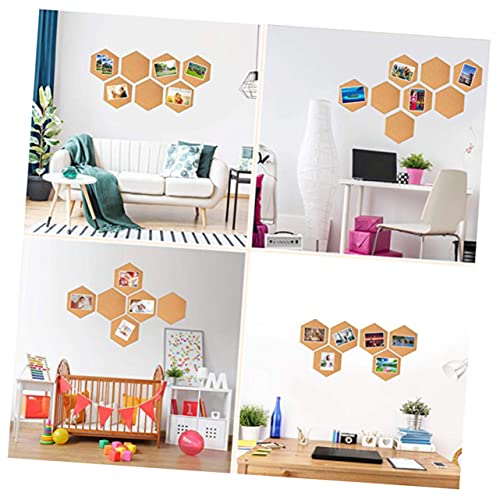 OFFSCH 8ピーシー六角形コルクボード 自己粘着式 写真掲示用 ピン付き おしゃれメッボード 壁装飾向け ホームオフィス対応