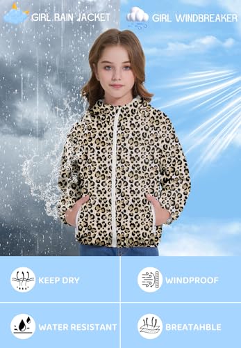 Image of Zando Lightweight Girls Rain Jacket - Hooded Windbreaker Water-Resistant Girls' Outerwear Jackets & Coats for Kids 4-10Y