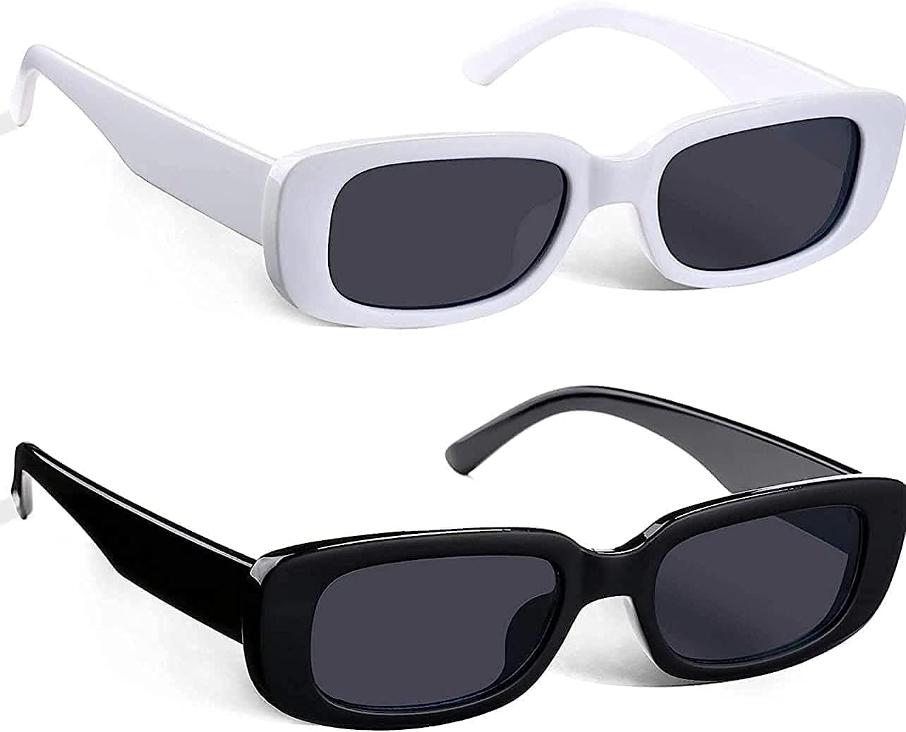 Perriha FashionDriving Sunglasses For Men Women Anti-Glare Polarized | Retro Stylish Rectangle Goggles Square Sunglass Glasses Uv Protect Unisex | Man & Woman (Combo White+Black), Free Size