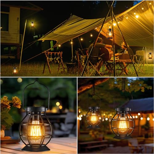2 Pack Solar Lanterns Outdoor Hanging Lantern Lights, Metal Decor Lantern, Waterproof LED Decorative Garden Light - Garden Decoration for Patio, Yard, Pathway, Landscape - Thumbnail 6