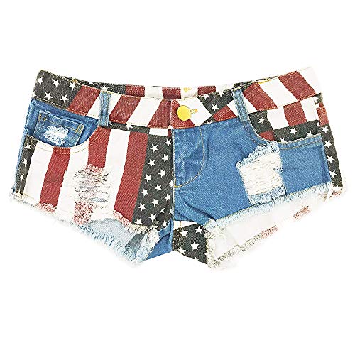 Sexyshine Women's Sexy Low Waist Rise Hot Pants American Flag High Cut Mini Denim Beach Clubwear Shorts(Flag,L) #TOP2