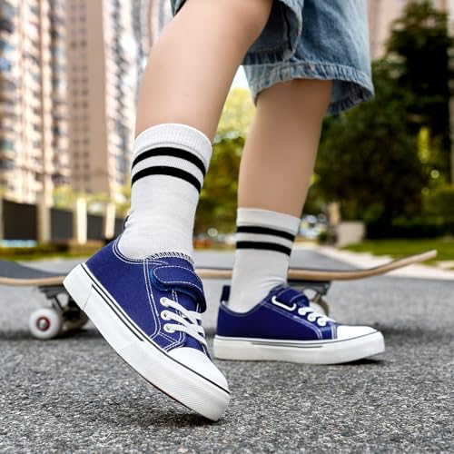 Image of Zoroadke Toddler Boys and Girls Sneakers Low Top Adjustable Strap Canvas Shoes for Kids