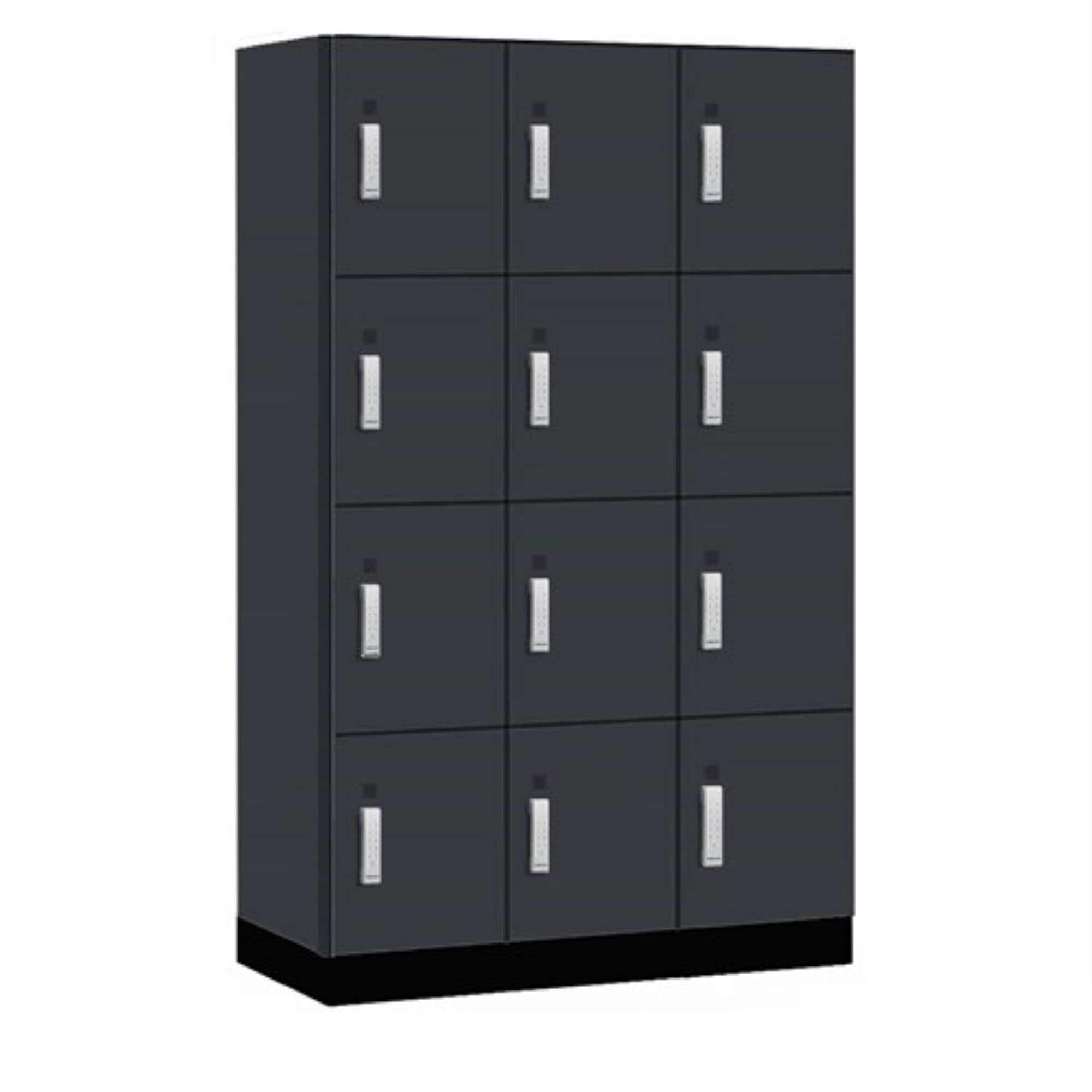 Salsbury 15 Wide Premier Wood Locker-Four Tier-3 Wide-6 Feet High-21 Deep-Carbon Mesh-Silver Electronic Locks