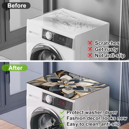 Image of Washer and Dryer Topper for Top,23.6 inch x 19.7 inch Washer Dryer Countertop Mat, Waterproof & Anti-Slip Dryer Top Protector Mat (Floral Geometry, 23.6x19.7inch)