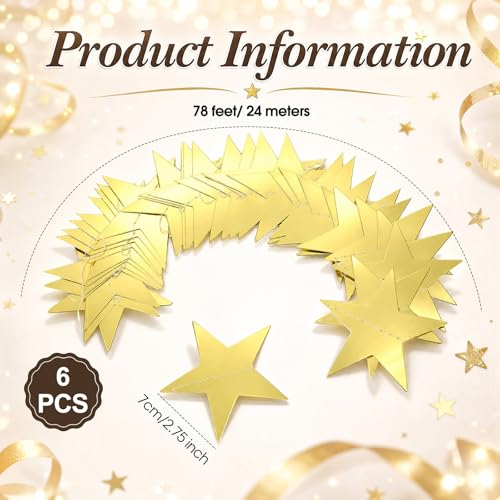Image of Patelai Glitter Star Garland Banner 2026 Party Decoration Double Side Star Hanging String Streamer Paper Twinkle for Graduation Wedding Birthday(Gold,78 Feet)