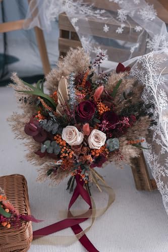 Ramo de Boda Beige Pampas con Flores Artificiales 9 pulg miniatura 2