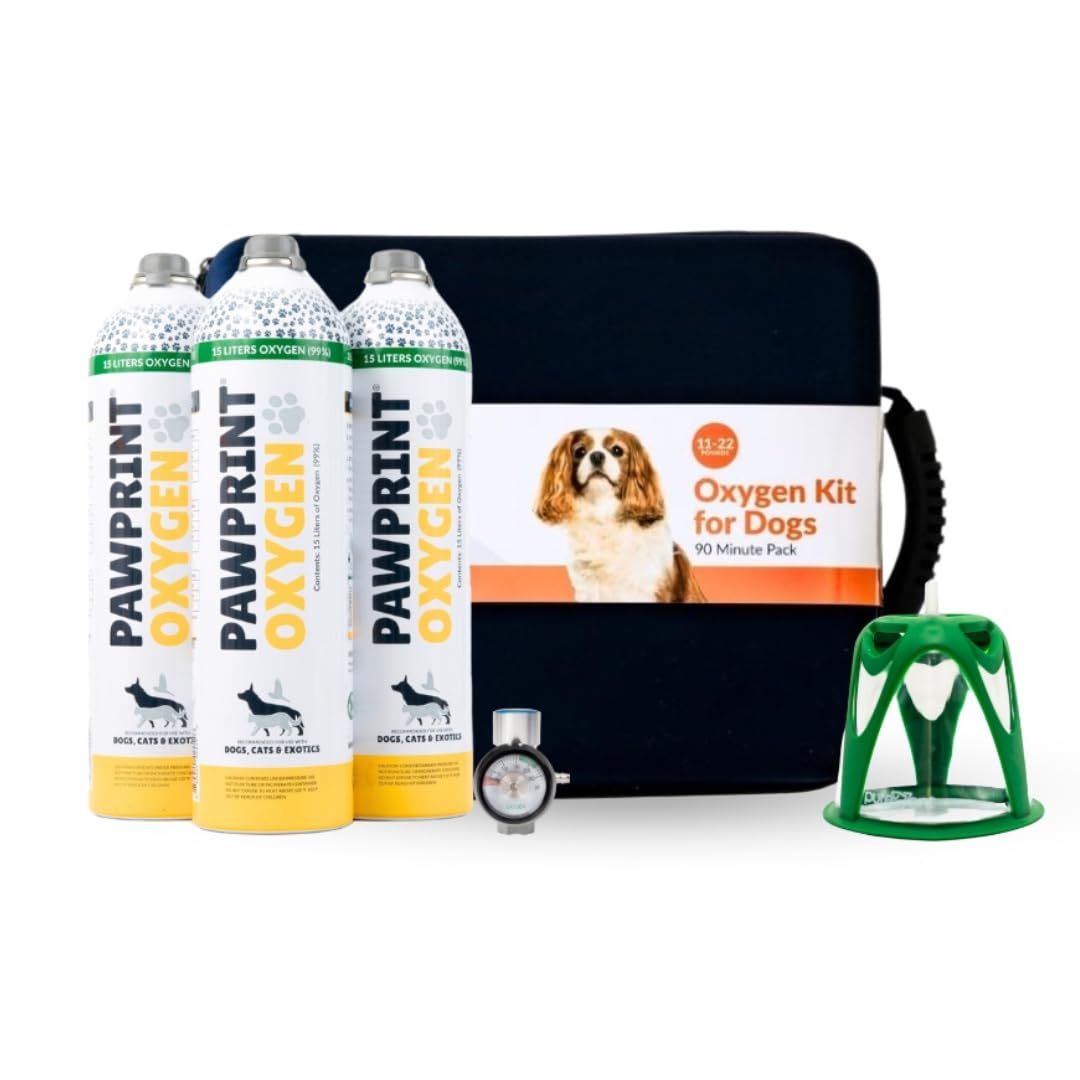 Dog Rescue Oxygen Kit - Portable Oxygen Supply for Pets for Transport and Rescue - Oxygen, Mask, Regulator, Tubing & Travel Case Included (5.0-10.0 kg)