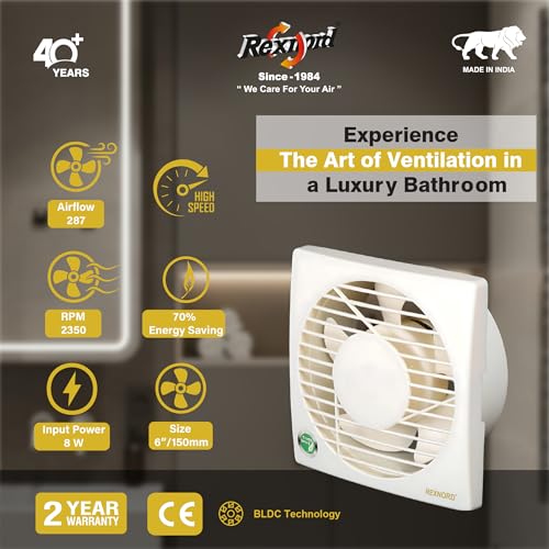 Image of REXNORD REXVENT 150mm(6 Inches) ABS Plastic Body, 8 Watts BLDC Exhaust fans for Bathroom, Kitchen & office, Compact, Moisture Protection, Highspeed, Silent Operations, 100% Copper Winding | Ivory