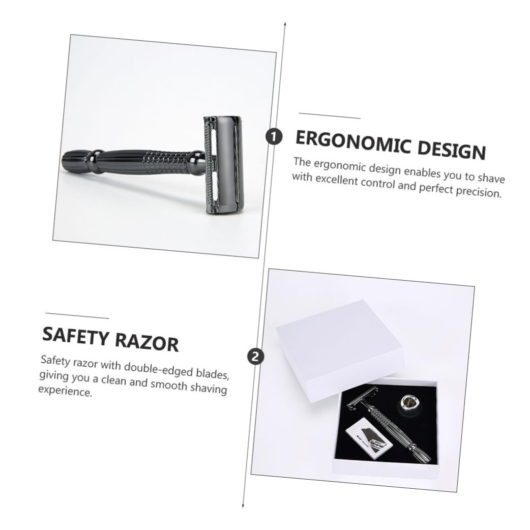 Long Handle Manual Beard Shaver Double Edge Safety Razor with Grip and Razor Stand for Precise Comfortable Shaving Compact Design for Men Grooming Accessories