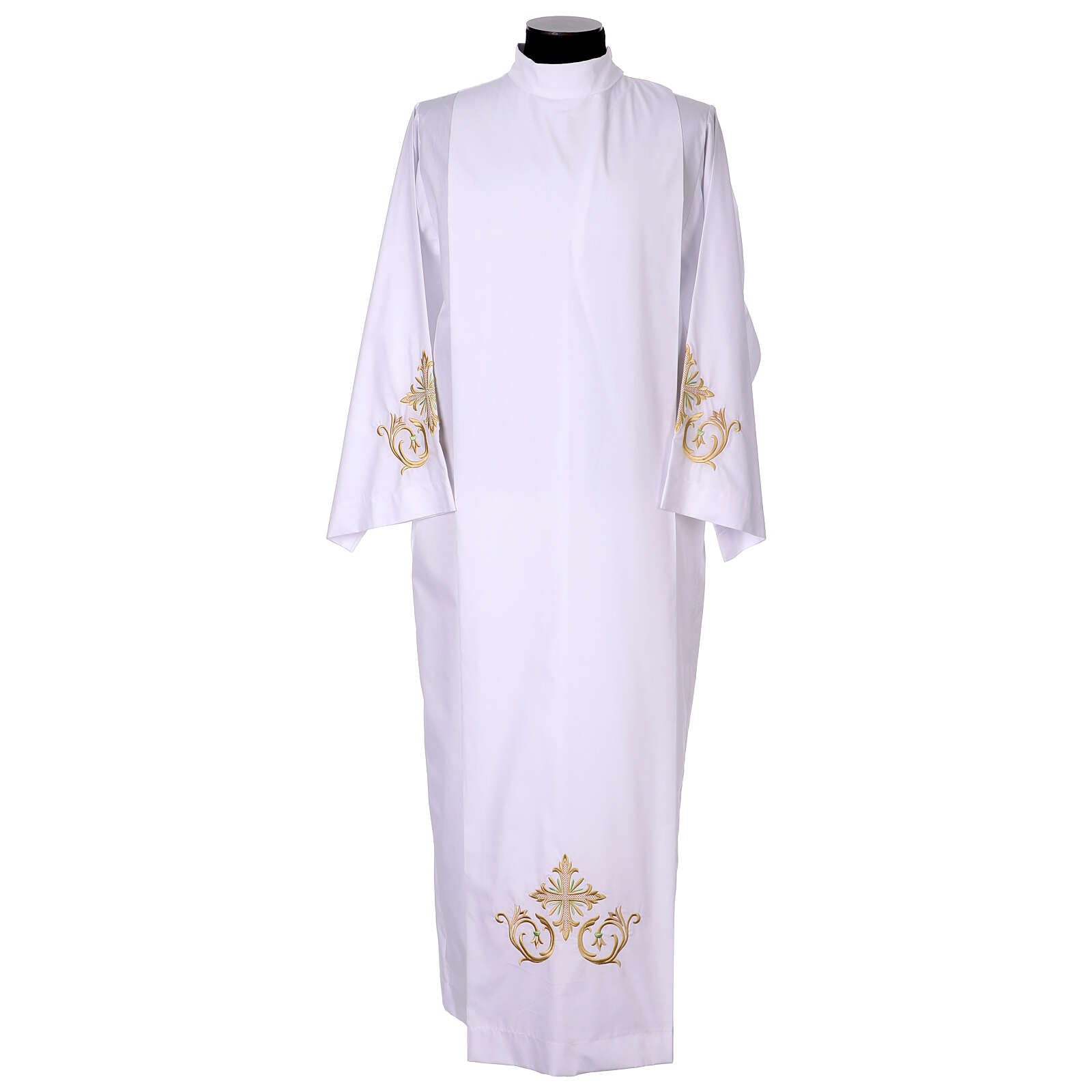 White ALB with Gold and Green Cross Embroidery, 145 cm (57 inc.)