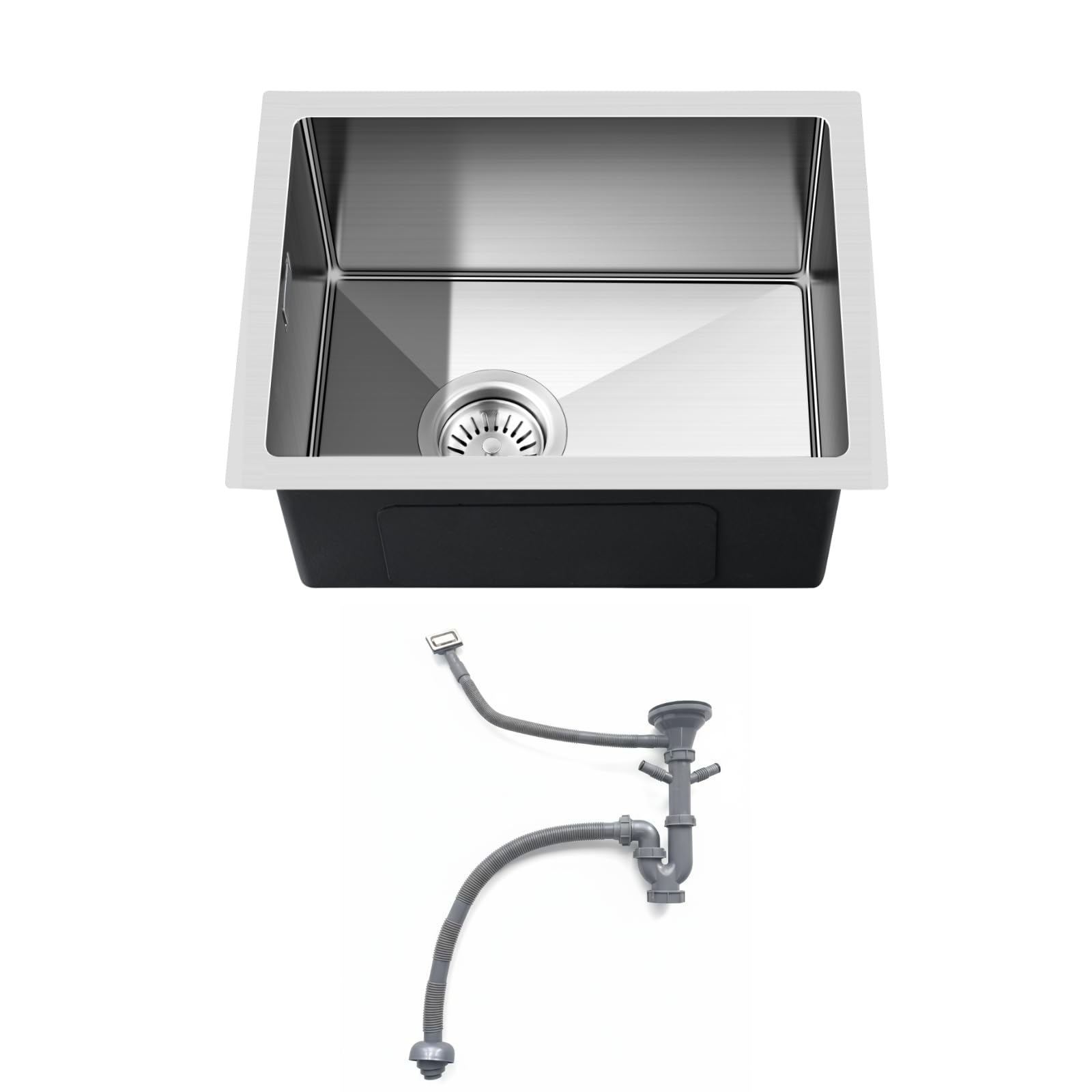 OUGOO Handmade 304 Stainless Steel Kitchen Sink, 35x45cm (Inner 30x40cm) Small Single Bowl Sink with Complete Drain Waste Kit (Trap Included), Under/Top/Flush-Mount, No Tap Deck, Brushed — image 1