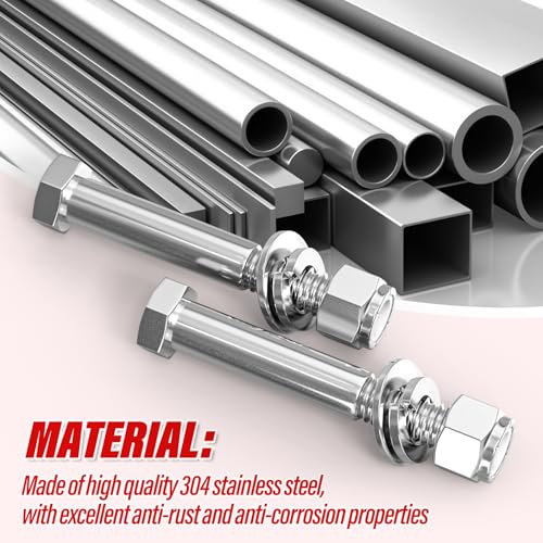 Image of 8PCS 1 /2 inch x 3-1 /2 inch 304 Stainless Steel External Hex Bolt, Half Threads Bolt with Nut and Spanner