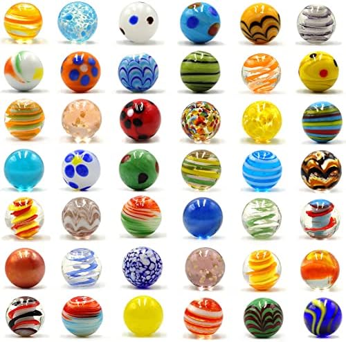 42pcs Marbles for Kids Enthusiasts 0.63 inch Small Handmade Glass Decoration Bulk Set for Marble Games Toy Cool Colored Unique Marbles
