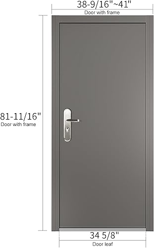 Miniatura 3 de VIZ-PRO Puerta de seguridad de acero de montaje rápido con marco y herrajes, gris lado derecho con bisagras hacia adentro, losa de puerta de 34 58"