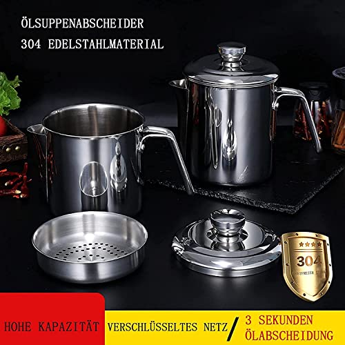Foto von Fetttrennkanne Edelstahl Fettkanne Fettabscheider für soßen 1800ml Mehrzweck Verwendung Fetttrenner mit Abnehmbarem Staubdichtem Deckel und Sieb