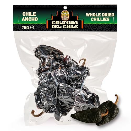 Chiles Ancho Secos Enteros 75g - Totalmente Naturales, Picantes Suaves con Sabor Ahumado y Afrutado para un Auténtico Sabor Mexicano. Ideales para Tacos de Birria, Mole, Enchiladas y Salsa.