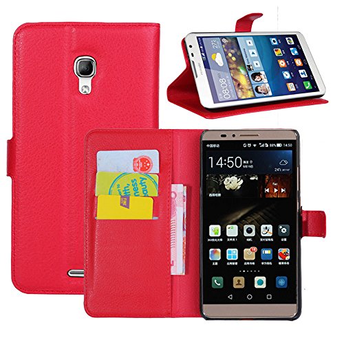 Ascend Mate7 Case, Premium PU Leather Wallet Case Cover with Card Slots and Cash Compartment Case for Huawei Ascend Mate 7 (Wallet Red)